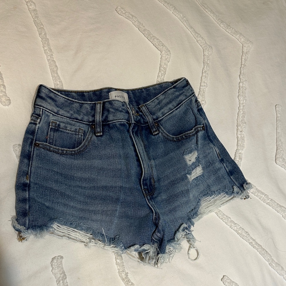 PacSun Distressed Denim Blue Jean Shorts | High Rise Festival Shorts